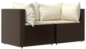 2 db barna polyrattan kerti sarokkanapé párnákkal