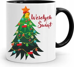 Fekete Karácsonyi Bögre Mikulásra, fényképes nyomtatással