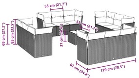 13 részes világosszürke polyrattan kerti ülőgarnitúra párnákkal