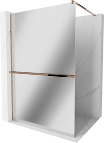 Mexen Kioto +, zuhany paraván polccal és törölközőtartóval 120 x 200 cm, 8 mm-es üvegmintás tükör, rózsa arany profil, 800-120-121-60-50