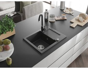 Mexen Enzo, gránit mosogató 576x465x174 mm, 1 kamrás, fekete Telma csaptelep, fekete foltos, 6506-76-670200-70