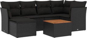 vidaXL 7 részes fekete polyrattan kerti ülőgarnitúra párnával
