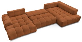 Terrakotta színű zsenília kinyitható-tárolóhelyes sarokkanapé (jobb oldali-U alakú) Everest – Bobochic Paris