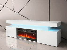 TV szekrény kandallóval Lesteralo EF 2D 190 (fehér + fényes fehér) (kék LED világítással). 1106179