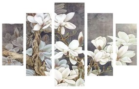 Falikép szett, virágok, 5 db, 56x92 cm, szürke - LYS
