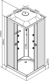 Valerie 80x80 cm szögletes hidromasszázs zuhanykabin