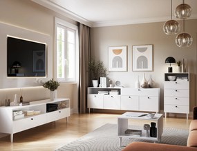 TV állvány polccal és szekrényekkel DULLUM 200x58cm, fehér