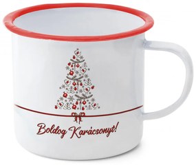 Bádog bögre karácsonyfával Boldog karácsony felirattal 11x11x10 cm