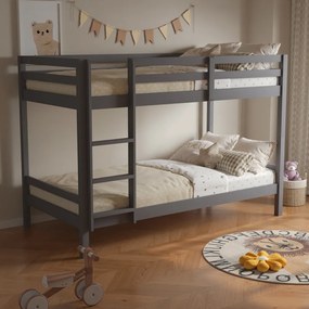 Emeletes ágy, 90x200, tömör fa, szürke, INEZA