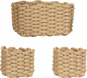 Kosár Szett 3 Db-os Pamut Zsinór Bézs Tároló Rendszerező