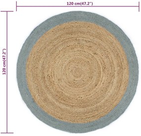 olívazöld szélű kézzel font jutaszőnyeg 120 cm