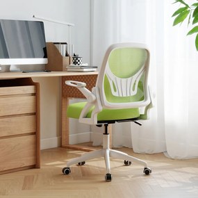 Ergonomikus irodai szék felhajtható karfával és ringató funkcióval. Zöld asztali szék.