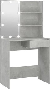 vidaXL betonszürke fésülködőasztal LED-del 74,5 x 40 x 141 cm