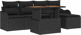 vidaXL Kerti Kanapé Szett párnával 6 pcs Fekete polirattan