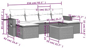 7 részes szürke polyrattan kerti ülőgarnitúra párnákkal