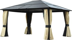 Outsunny Luxus Pavilon Kertiszínű Alumínium Parti Sátor Átlátszó PC Tetővel 420 x 360 x 275 cm | Aosom