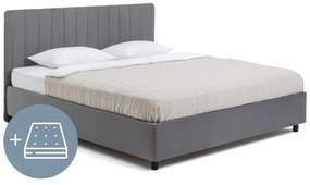 Szürke kárpitozott ágyneműtartós franciaágy matraccal, ágyráccsal 160x200 cm Myra Slim Line – Bonami Selection