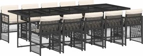 vidaXL 11 részes fekete polyrattan kerti étkezőgarnitúra párnákkal