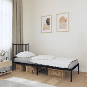 fekete fém ágykeret fejtámlával 75 x 190 cm