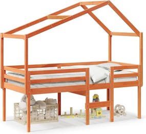 vidaXL viaszbarna tömör fenyőfa magasított ágy tetővel 80 x 200 cm