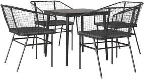 vidaXL 5 részes fekete polyrattan üveg kerti étkezőgarnitúra párnákkal