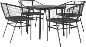 vidaXL 5 részes fekete polyrattan üveg kerti étkezőgarnitúra párnákkal