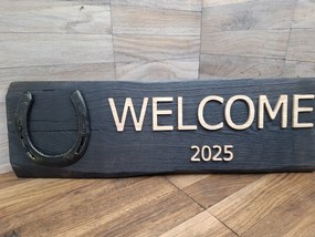 Lélegzetelállító fa deszka Welcome üdvözlő lakásavató ajándék szerencse