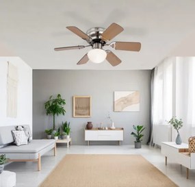 Globo 0307 Mennyezeti ventilátor matt króm test, bükk,grafitszürke MDF lapát, üveg búra, 1X60W E27, 50Hz, 3 fokozatú, 2 irányú forgás,láncos húzókapcsolóval