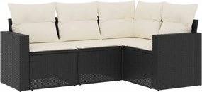 vidaXL 4 részes fekete polyrattan kerti ülőgarnitúra párnákkal