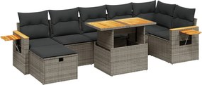 vidaXL 8 részes szürke polyrattan kerti ülőgarnitúra párnákkal