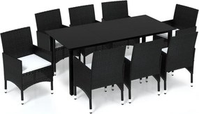 vidaXL 9 részes fekete polyrattan kerti étkezőgarnitúra párnákkal