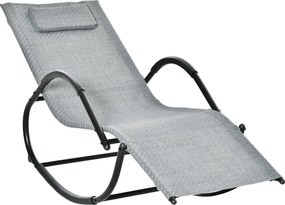 Outsunny Ringató Szék Napozó Fejtámlával, 160 kg terhelhetőséggel, Textiline Szürke 61 x 160 x 79 cm | Aosom