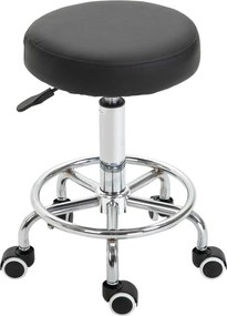 Vinsetto Görgős Szék Beállítható Munka Szék Lábgyűrűvel, Forgó Szalon Szék Kerekekkel Műbőrből Fekete Ø42 x 50-64 cm | Aosom