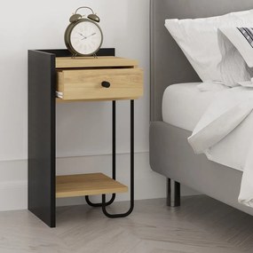 Fekete-natúr színű éjjeliszekrény tölgyfa dekorral Mercure – Marckeric