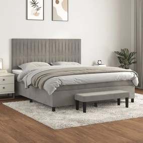 világosszürke bársony rugós ágy matraccal 160x200 cm