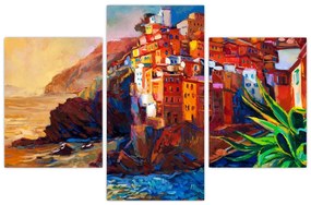 Kép - Falu Cinque Terre partján, az olasz riviérán, modern impresszionizmus (90x60 cm)