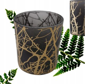 Gyertyatartó Üveg Szürke Arany Mintás Henger Dekoratív Tubus YQW8434-2S 8 x 7 cm