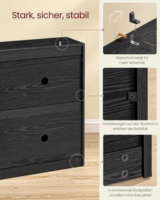 Cipősszekrény 4 lehajtható rekesszel 24 x 105,5 x 83 cm, fekete