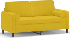 vidaXL 2 személyes sárga bársony kanapé díszpárnákkal 140 cm