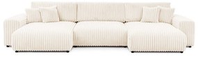 Krémszínű kordbársony kinyitható-tárolóhelyes sarokkanapé (U alakú) Sarina – Ropez