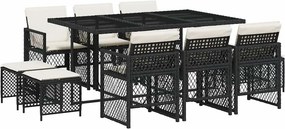 vidaXL 11 részes fekete polyrattan kerti étkezőgarnitúra párnákkal