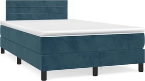 vidaXL sötétkék bársony rugós ágy matraccal 120 x 200 cm