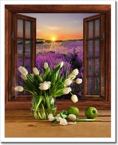 Poszterek keretben 40x50 Rönkfal Virágok