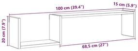 2 db antik fa színű szerelt fa fali polc 100 x 15 x 20 cm