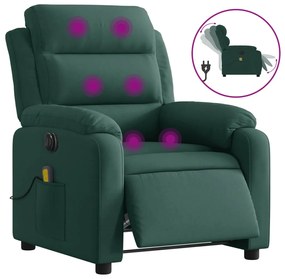 vidaXL sötétzöld bársony elektromos dönthető masszázsfotel