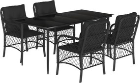 vidaXL 5 részes fekete polyrattan kerti étkezőgarnitúra párnákkal