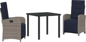vidaXL Kert étkező szett párnával 3 pcs Szürke polirattan
