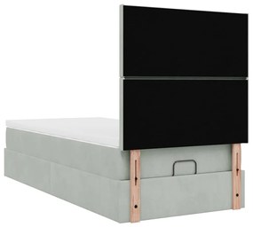 Ottomán ágykeret matracokkal világosszürke 80x200cm bársony