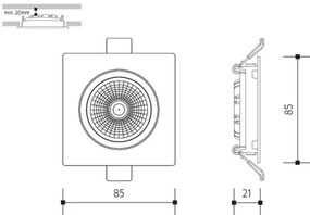 LED Beépíthető lámpa LED/6W/230V 3000K 8,5x8,5 cm fekete