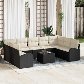 Kerti Kanapé Szett 10 pcs Fekete Poli rattan